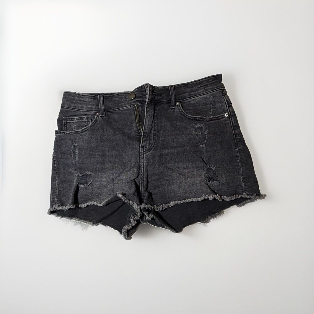 H&M Womens Denim Shorts Size 4 Gray Distressed Raw Hem Cutoff Jean Shorts